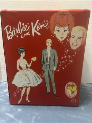 Vintage Barbie and Ken Wardrobe Case in red,  1963 Featuring "Bubble Cut" Barbie - Image 1 of 4