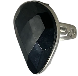 Anello Donna Vintage Argento 925 Onice nero Goccia Briolè elegante + Box Regalo - Foto 1 di 10