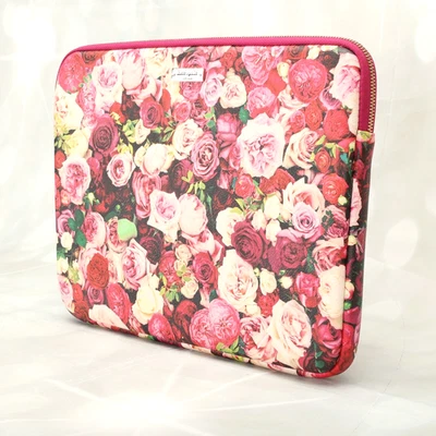 Kate Spade Designer Laptop Sleeve Case Floral Rose Pink/Red Zip Around PVC - Image 1 of 4