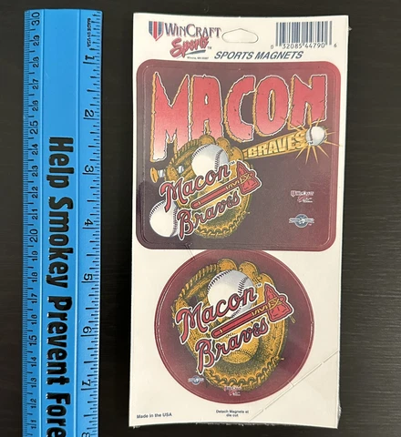 Vintage Macon Braves Refrigerator Fridge Magnet 2 Set Georgia Atlanta Baseball Cover