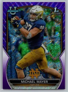 Michael Mayer viola luccicante 1st Prospect 2022 Bowman University calcio cromato - Foto 1 di 2