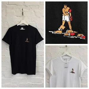 *CLEARANCE SIZE XL* Actual Fact Muhammed Ali Knockout Embroidered Black T-Shirt - Picture 1 of 1