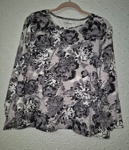 Womens Classic Tee Croft & Barrow 2X Black Gray White Floral Design Good Cond - Picture 1 of 6