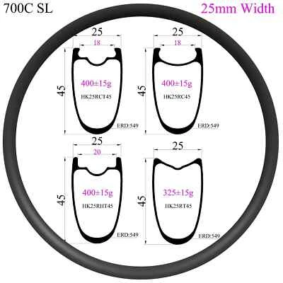 Cubierta sin cámara para bicicleta de carretera 700C Symmetry ancho de llanta de carbono 25 mm profundidad 45 mm Foto 1 de 4