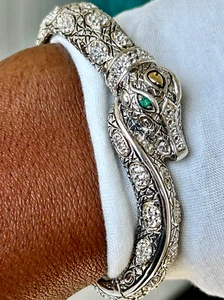 Jai John Hardy Sterling Silver 14K Gold Crocodile Cuff Bracelet Emerald Topaz - Picture 1 of 21