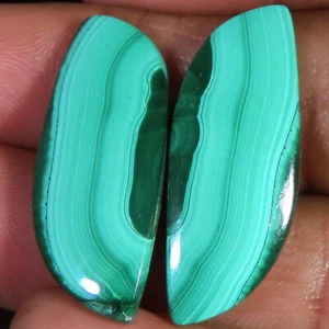 34.20 CT Natural Green Malachite Pair Cabochon 12x32x3 mm Loose Gemstone R232-07 - Picture 1 of 3