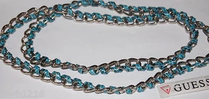 NUEVO CON ETIQUETAS Guess Plata Metal-Azul Correa de Reptil Tejido Eslabón Collar Largo Hilo - Imagen 1 de 3