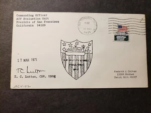 AIR CUSHION VEHICLE Evaluation Unit Naval Cover 1971 Signed Cachet Presidio, CA - Picture 1 of 2