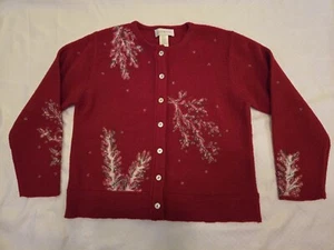 Susan Bristol Size Large Red Boiled Wool Cardigan Sweater Embroidery Bead EUC - Picture 1 of 12