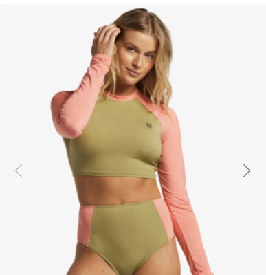 BILLABONG длинным рукавом A/Div укороченный верхний UPF 50 Rash guard купальный костюм серфер - Изображение 1 из 4