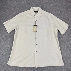 Tasso Elba Island Button Up Shirt Silk Linen Blend Pocket Ivory Mens Medium M - Picture 1 of 13