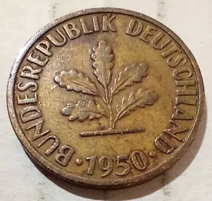 10 Pfennig 1950 D Germany Coin Bundesrepublik Deutchland Oak Munich Mint - Picture 1 of 2