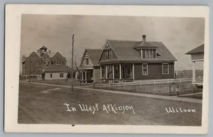Atkinson Nebraska NE West Street View Homes Church Real Photo Postcard RPPC 1911 - Picture 1 of 2
