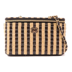 CHANEL CC GHW Vanity Case Chain Shoulder Bag 30985371 Raffia Brown/Black - Picture 1 of 14