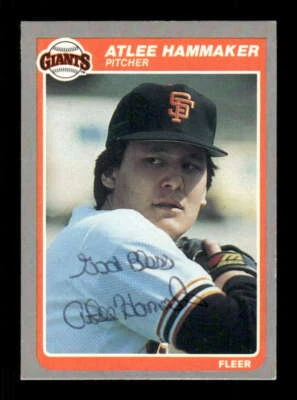 1985 Fleer Giants 608 Atlee Hammaker Signed Auto Autograph BXCP38 - Image 1 of 2