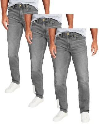 Paquete de 3 pantalones de mezclilla rectos ajustados elásticos flexibles para hombre (tallas, 30-42) Foto 1 de 4