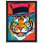 Tiger Head Wearing Pink Top Hat Modern Pop Art Framed Wall Art Picture Print A4