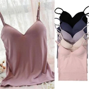 Sexy Women V-Neck Padded Bra Sleeveless Camisole Strap Push Up Vest Tank Top FI - Picture 1 of 17