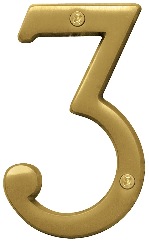 Hy-Ko BR-43BB/3 Brushed Brass Number 3 4"