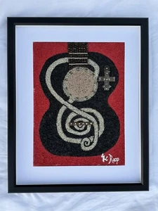 #99 ORIGINAL Jesse Roop Vintage MIXED MEDIA ART Framed 21 X17” Mosaic Guitar Art - Picture 1 of 6