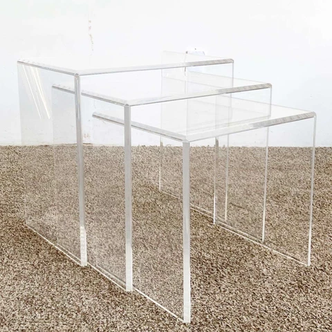Postmodern Rectangular Lucite Nesting Tables - Set of 3 Cover