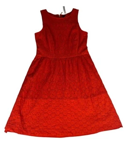 Kensie Lace Sleeveless A-Line Dress Women S Orange Round Neck Fit & Flare Party - Picture 1 of 6