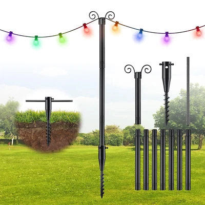 2 juegos de postes colgantes de luz de 11' de altura con ancla de montaje para patio césped exterior fiesta Foto 1 de 4