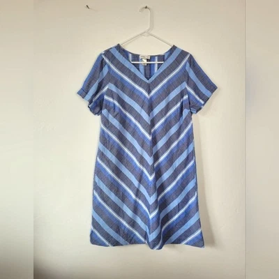 Vestido Luxology Azul Rayas Mezcla Algodón Costero Náutico Yate Preppy Hippie L Foto 1 de 4