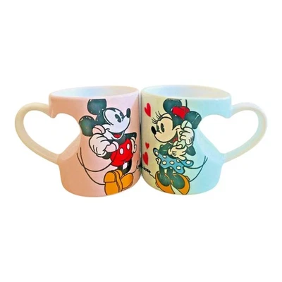 Disney Mug Mickey Minnie Pair Mugs Heart Handle Love Couples Together Forever - Image 1 of 4