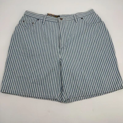 Pantalones cortos de mezclilla a rayas vintage descoloridos Glory para mujer talla grande 22W azul blanco informales Foto 1 de 4