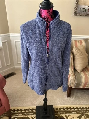 Stan Herman Fleece Jacket Blue White Warm Cozy Full Zip L EUC - Image 1 of 4