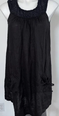 Vestido túnica Lord & Taylor 100 % lino negro cuello ganchillo XL bolsillos boho Foto 1 de 4
