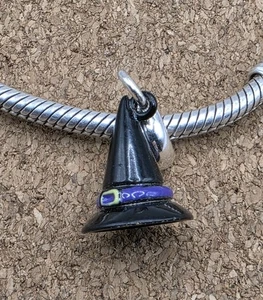 Authentic Purple Cz Witch Hat Halloween Silver European Dangle Spacer Charm Bead - Picture 1 of 2