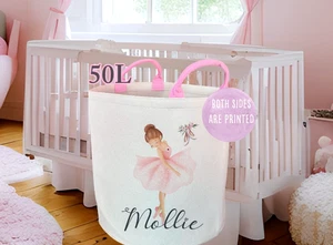 Kids Personalised felt storage tube, ballerina  print toy basket, nursery room - Picture 1 of 2