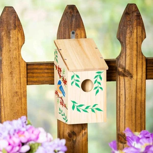 Bluebird Vogelhaus aus Holz, Bluebird mit roten Blumen - Bild 1 von 3