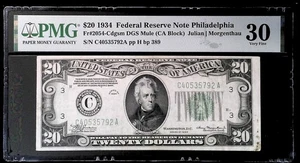 1934 $20  Federal Reserve Note Fr.2054-Cdgsm -PMG 30 - Picture 1 of 2