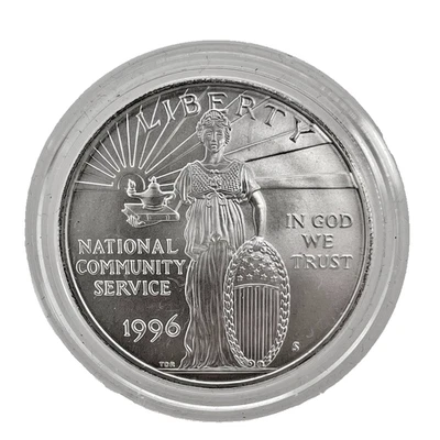 1996 S National Community Service BU.Commemorative Silver Dollar $1 CAPSULE ONLY - Image 1 of 4