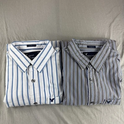 American Eagle Camisa Calce Vintage Para Hombres XL Rayas Manga Larga Abotonada Lote de 2 Foto 1 de 4
