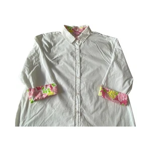 Lilly Pulitzer White Button Down 3/4 Sleeve Tunic Top Floral Trim S - Picture 1 of 10