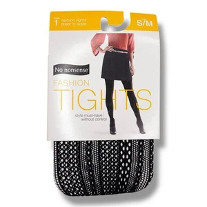 NEW S/M No Nonsense Black Fashion Patterned Tights Control Top Sheer To Waist - Picture 1 of 9