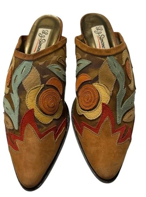 Vintage Womens 8.5M Colorful Southwestern Heeled Mules Pointed Toe Shoes Suede - Image 1 of 4