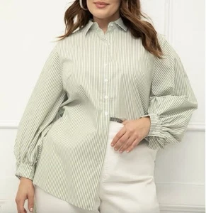 Eloquii Elements Poetic Sleeve Tunic - Size 18 - Green/ White - Picture 1 of 10