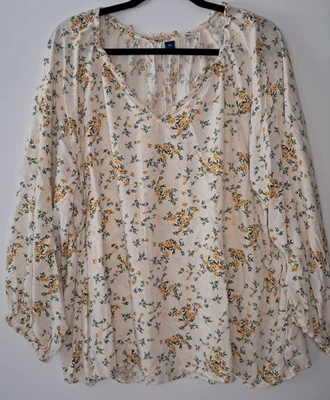 Старый темно-крестьянский блузка размер XXL Wmns желтый цветочный богемный длинным рукавом Flowy - Изображение 1 из 4