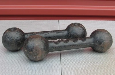 Vintage 1920s Gym Dumbells Cast Iron Pistol Grip Weights 5 lbs Antique Display - Image 1 of 4