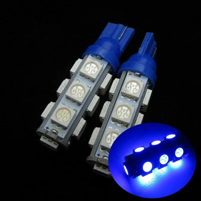 2 × Blue T10 194 168 W5W 13-SMD 5050 LED Tail Wedge License Light Bulb DC 12V - Image 1 of 4