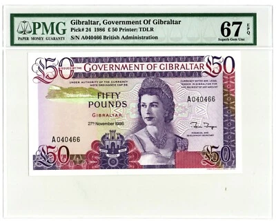 Gibraltar Gov of gibraltar 50 Pounds 27.11.1986 Pick 24 PMG Gem Unc 67 EPQ - Image 1 of 2