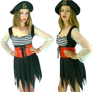 Ragged Lady Pirate Maid Wench Fancy Dress Costume + Hat - S M L (8 10 12 14 16) - Picture 1 of 3