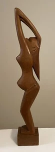 Tribal Abstract Figurative Wood Sculpture/Carving Pregnant Female Stretching 24' - Picture 1 of 12