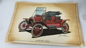 Retro Antique Ford Models Kitchen Laminate Placemats 1976 USA Set 8 Rectangular - Picture 1 of 11