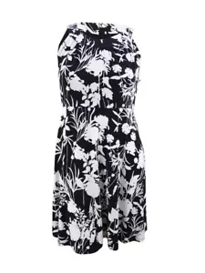 Tommy Hilfiger Women's Printed Sleeveless A-Line Dress (14, Black Multi) - Picture 1 of 2